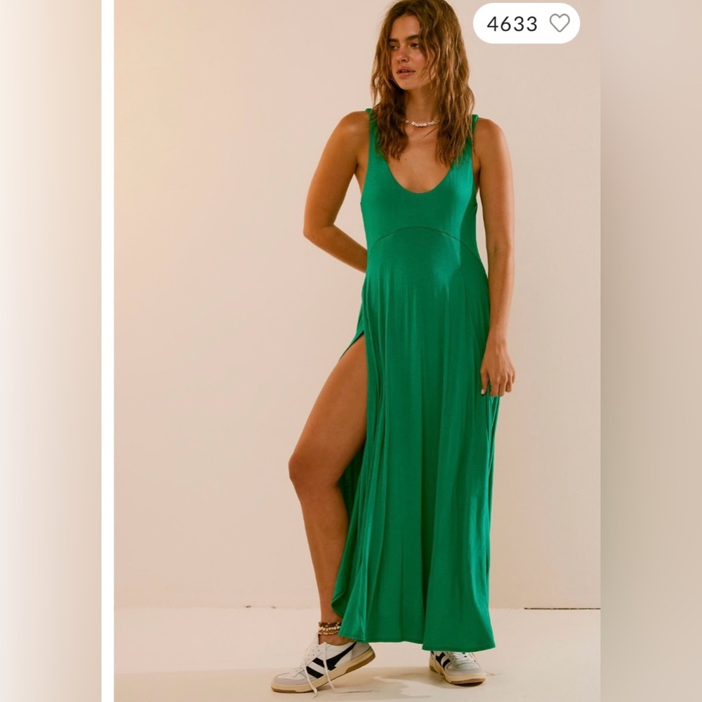 Free People Beach Green Feliz Maxi Dress with Side Slits